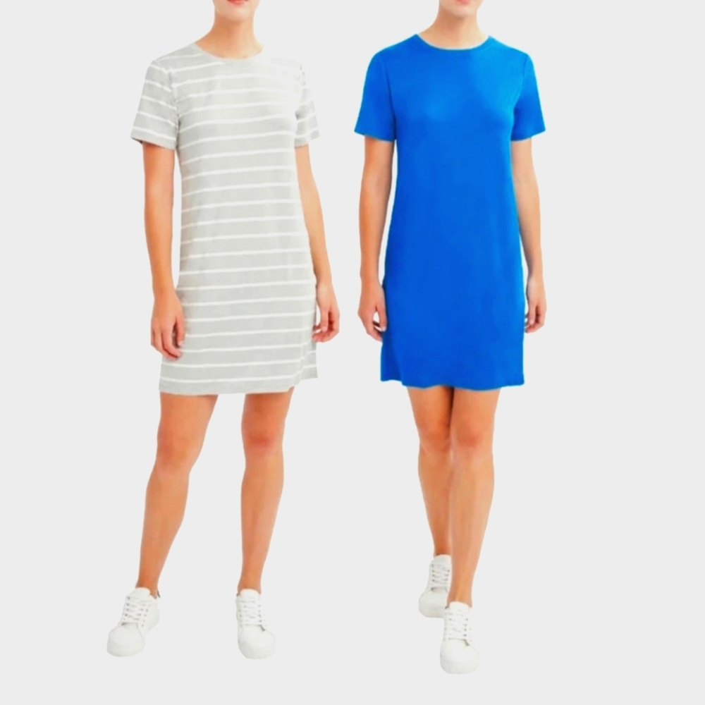 BCBGeneration TShirt Dresses 1 Solid Blue & 1 Grey/White Striped Women's medium - Picture 1 of 16